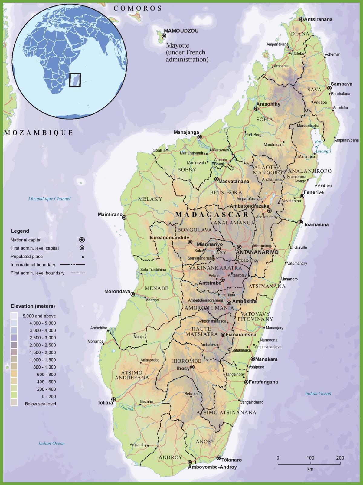 peta dari peta fisik dari Madagaskar