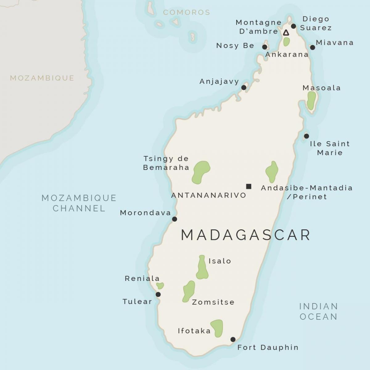 peta dari Madagaskar dan pulau-pulau sekitarnya